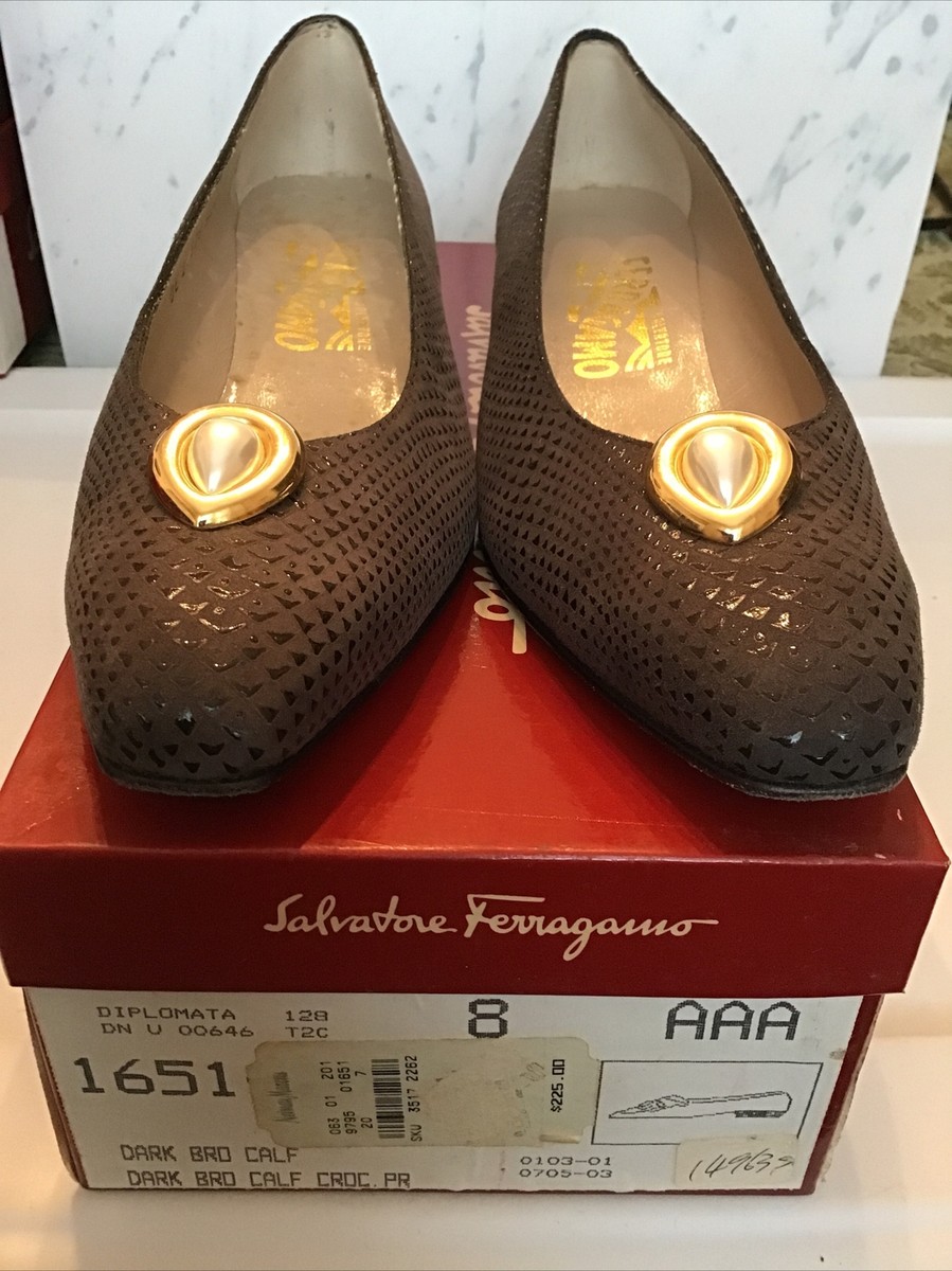 Salvatore Ferragamo Dark Brown Calf Crocodile Size 8AAA with Box