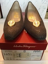 Salvatore Ferragamo Dark Brown Calf Crocodile Size 8AAA with Box 1651
