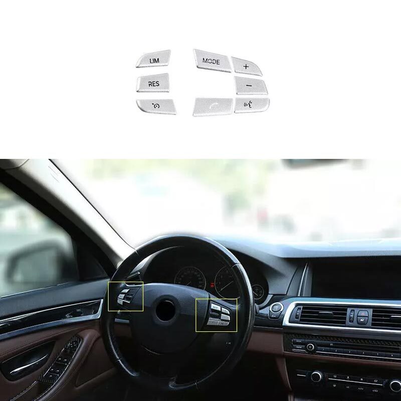 2011-17 For BMW 5 Series Steering Wheel Button Frame Silver Aluminum Cover Trim