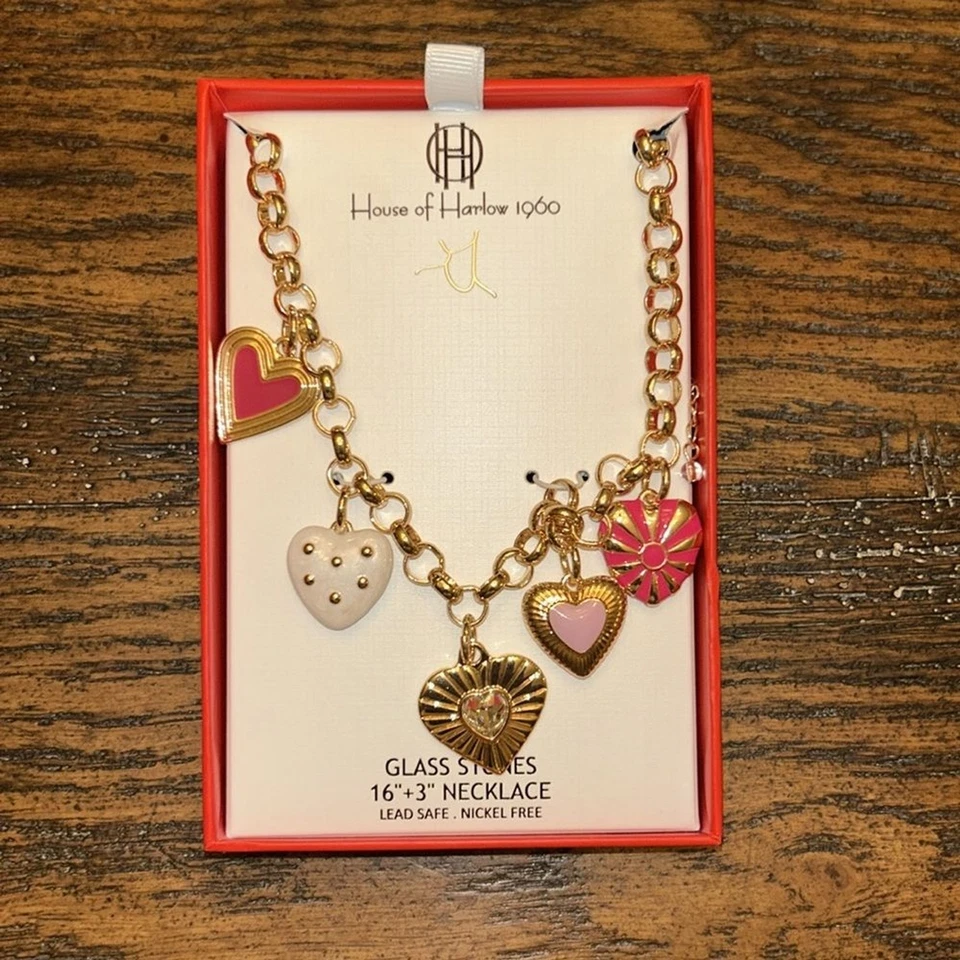 House Of Harlow 1960 Bohemian Heart Gold Chunky Abstract Heart Necklace NEW - Image 2 of 4