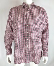 Peter Millar Mens Shirt Button Up Long Sleeve Pink Brown Plaid size XL