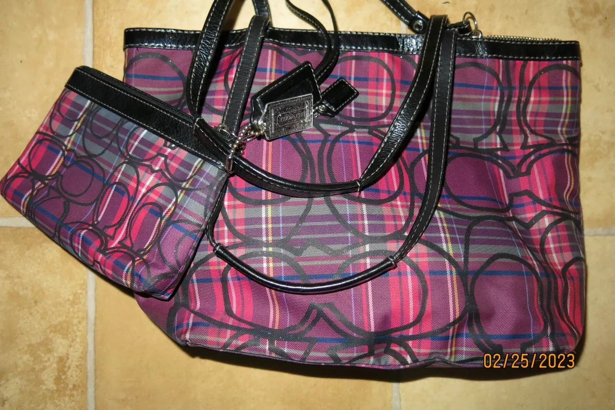 Pink and black coach best sale purse