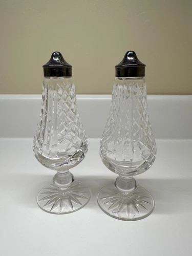Vintage Waterford Crystal Lismore Footed Salt And Pepper Shakers 6.25” Tall