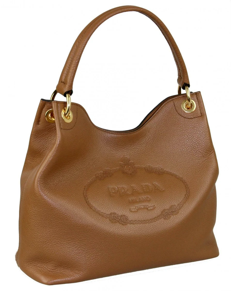 Prada Pebbled Leather Shoulder Bag Brown