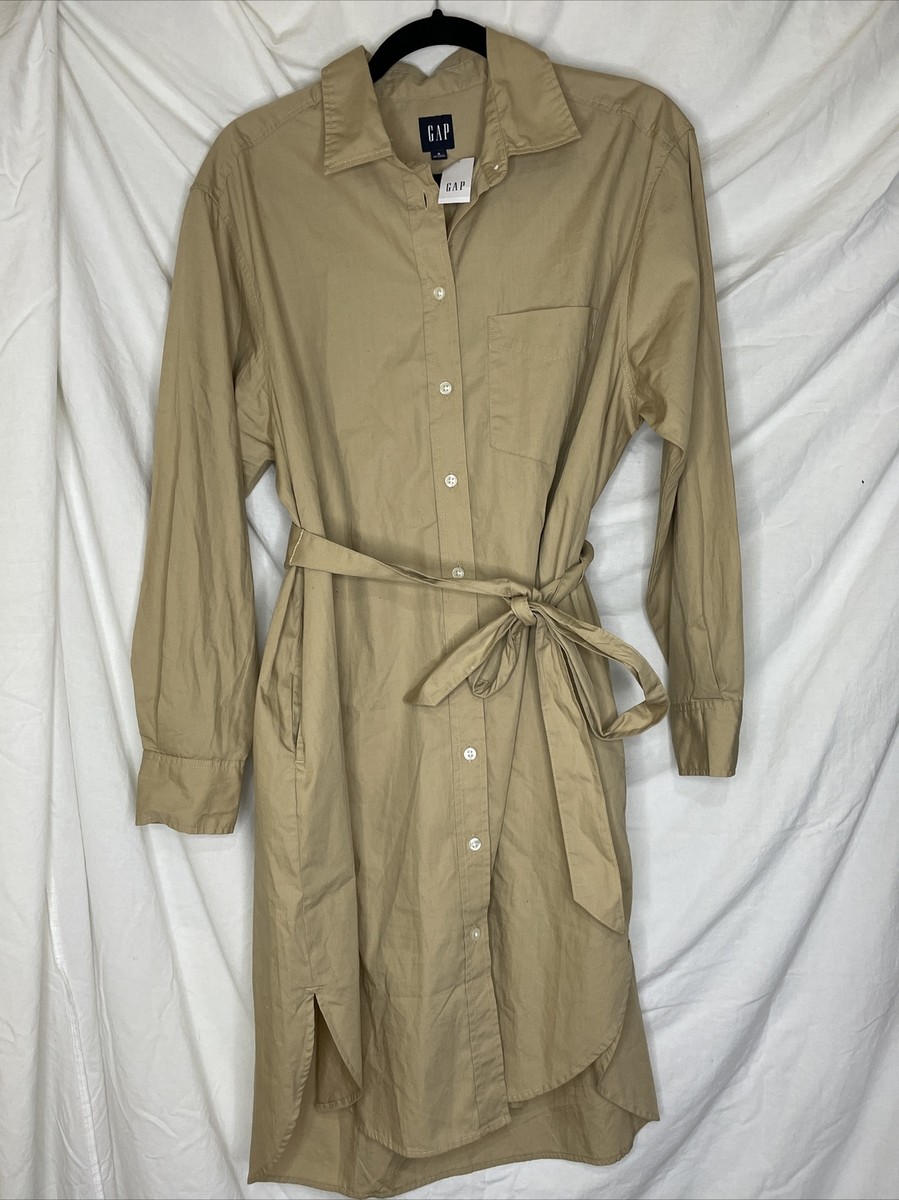 Gap Safari Utility Belted Khaki New Sand Long Sleeve Shirt Dress Size Small