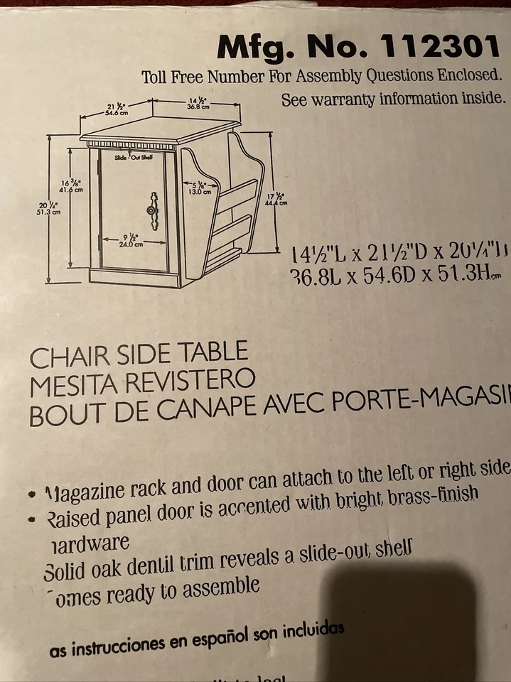 Chair Side Table Sauder Model 2301 New Vintage Unopened Assembly Required - Image 4 of 4