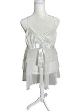 Fredericks Hollywood White Sheer Babydoll Chemise Lingerie Ruffle Sz L