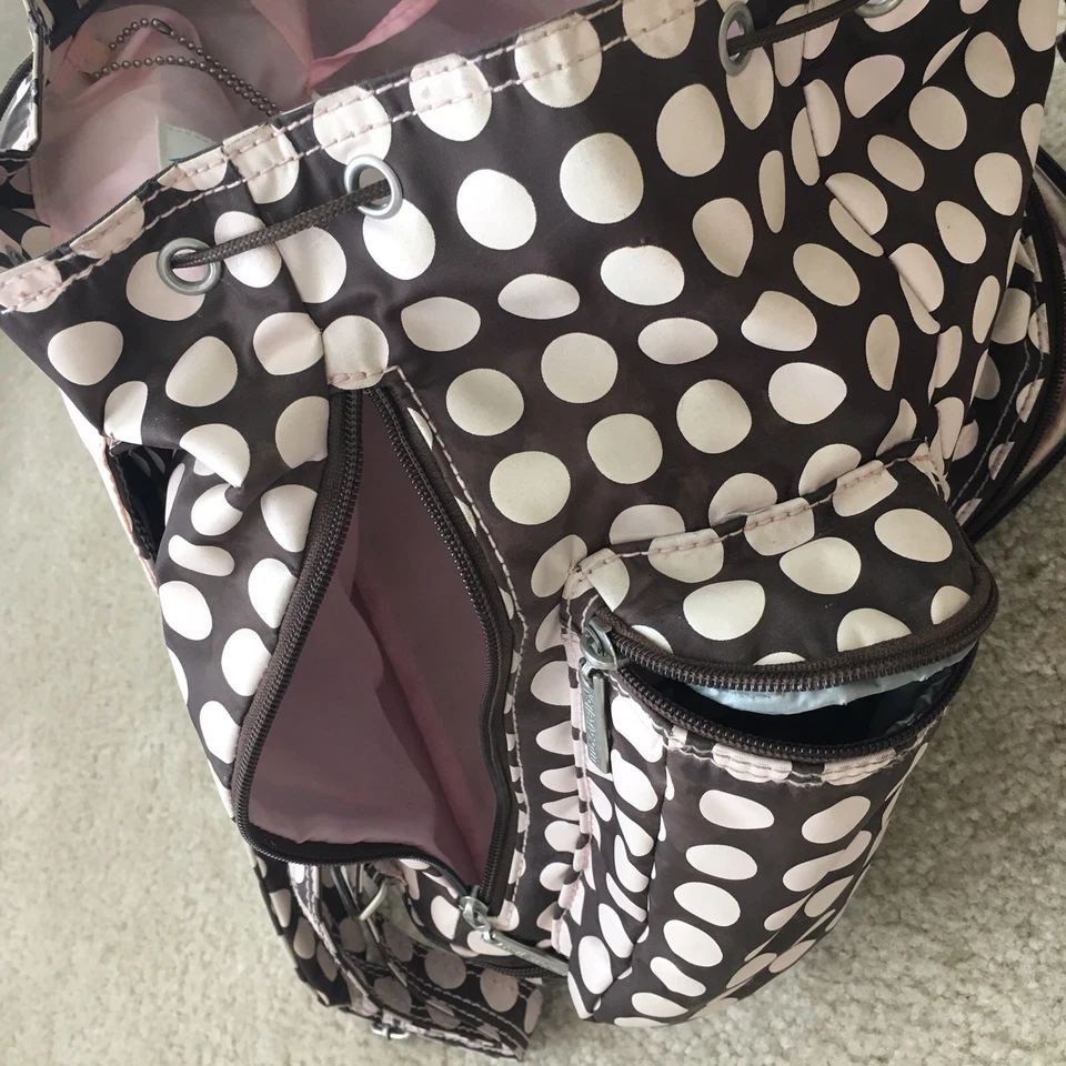 Рюкзак Kalencom небесный горошек шоколадный коричневый розовый для девочек сумка для подгузников упаковка - Изображение 4 из 4