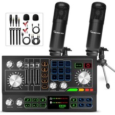 Podcast Equipment Bundle, DJ Mixer Sound Mixer ALL-IN-ONE with 3.5mm Microphone