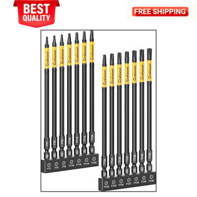 14PCS Impact Long Torx Bit Set 6 Inch T7 T40 Tamper Proof Star Bits Set Magnetic