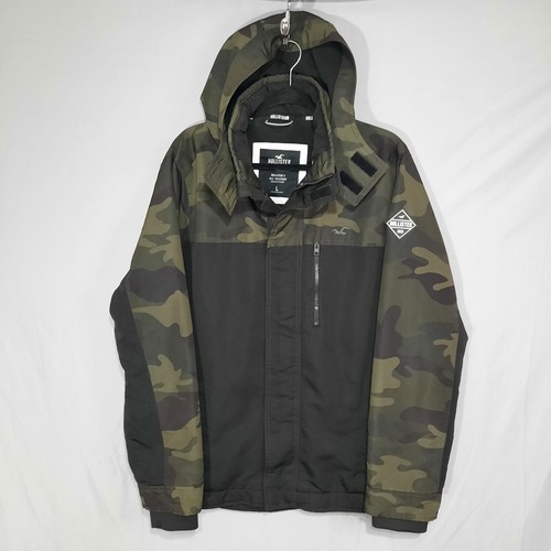Hollister Jacket Mens Large All Weather Green Camo Fleece Lined Hooded Coat - Picture 1 of 12