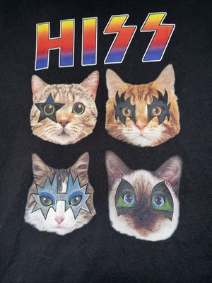 Funny Cat KISS Band Parody Shirt HISS Size L Gene Simmons Paul Stanley Rock