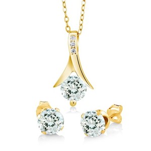 Authentic 18K Yellow Gold Plated Silver Aquamarine Pendant and Earrings Set For Women |