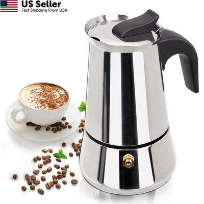 Mogrecha 2 Cup 100ml Moka Pot Stainless Steel Espresso Coffee 2 Cup, Silver