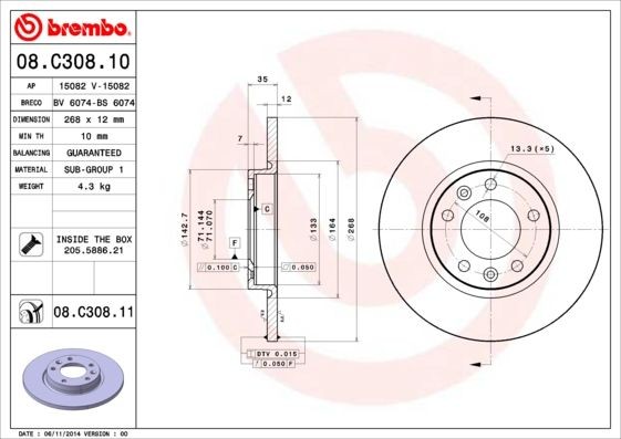 2X Brembo Bremsscheibe 08.C308.11 FüR CitroËN DS Opel Peugeot Toyota Vauxhall-image