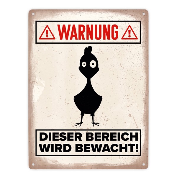 Warnung Bereich Wird Bewacht Metallschild XXL In 28X38 Cm Mit Huhn Silhouette-image