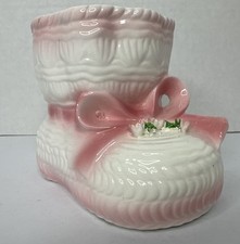 Vintage Japan Rubens 300A Pink Baby Girl Bootie Planter 3.5" Nursery Newborn