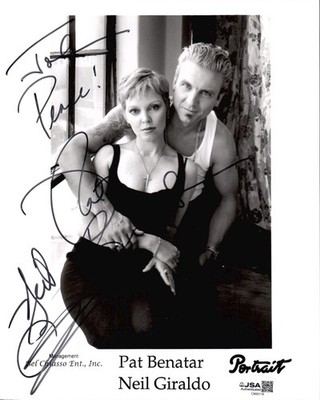 PAT BENATAR+NEIL GIRALDO HAND SIGNED 8x10 PHOTO    BOTH SIGNED   TO JOHN     JSA