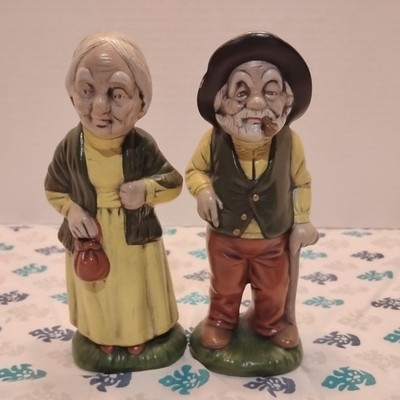 Grandpa Grandma Statue Old Couple Figurine Husband Wife Folk Art 