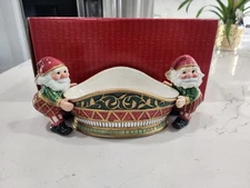 Fitz And Floyd Classics Christmas Court Tidbit Dish Bowl Candy Elves With Box