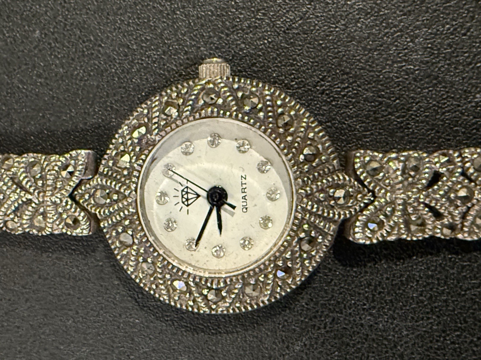 Vintage 925 Sterling silver marcasite Ladies Cocktail Quartz  watch