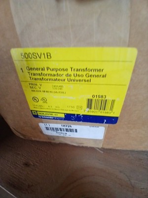 New Square D 500SV1B 240/480 V AC to 120/240 V AC Step-Down Transformer