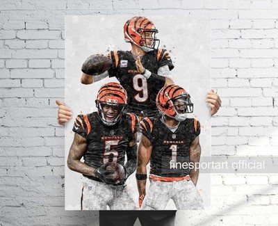 Burrow, Chase, Higgins Canvas Wall Art /Poster Cincinnati Bengals Football Print