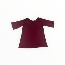 Women's V-Neck T-Shirt 100% Cotton Short Sleeve Top Burgundy 2XL
