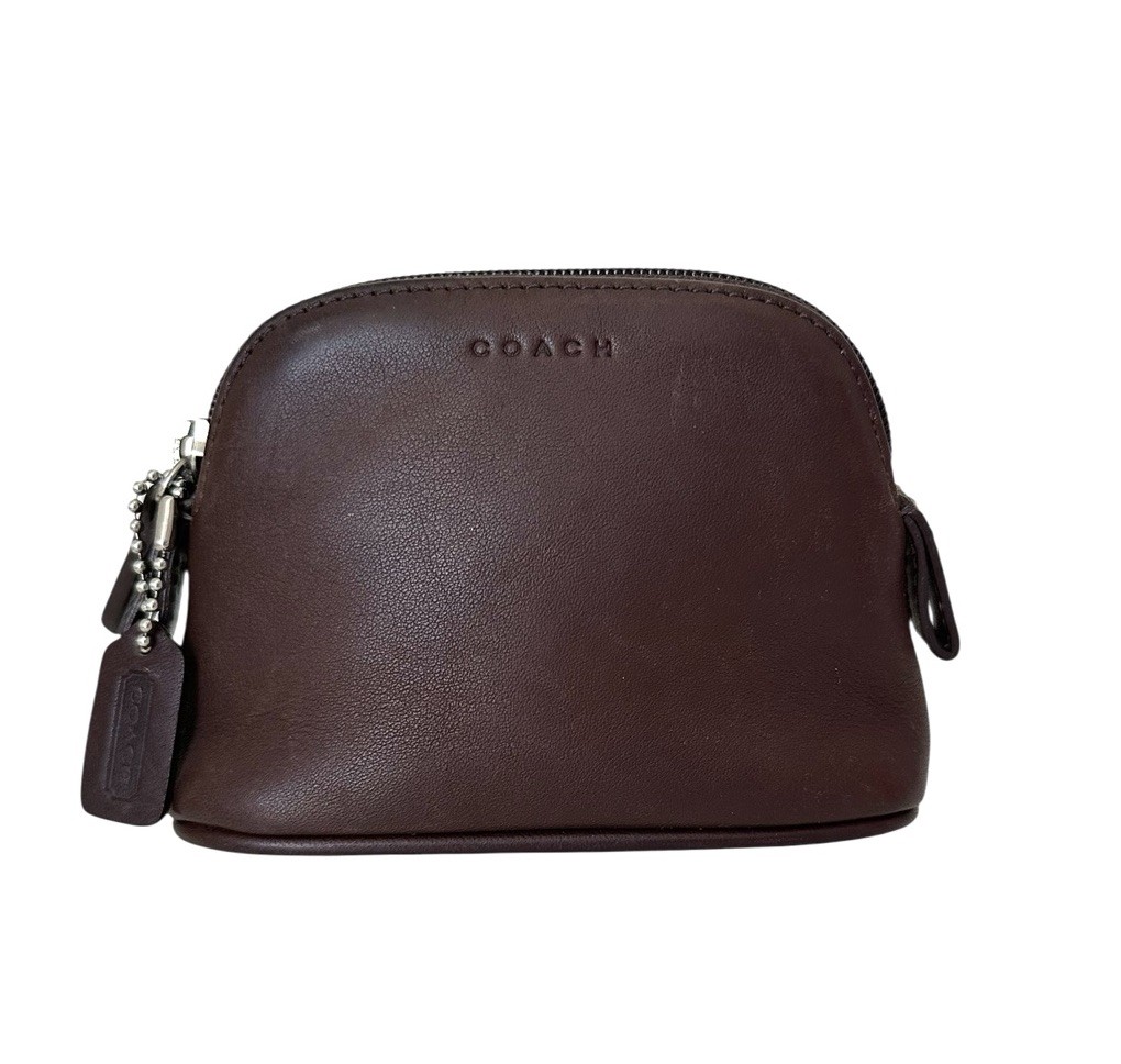 Vintage Coach Classic Brown Leather Small Zip Coin Purse Cosmetic Case 90s 6987