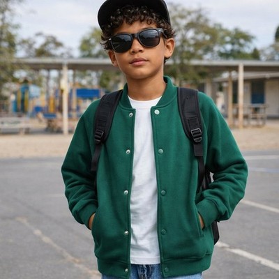 Art Class Green Bomber Jacket Boys L 10/12 Snap Front Uniform Layer Streetwear