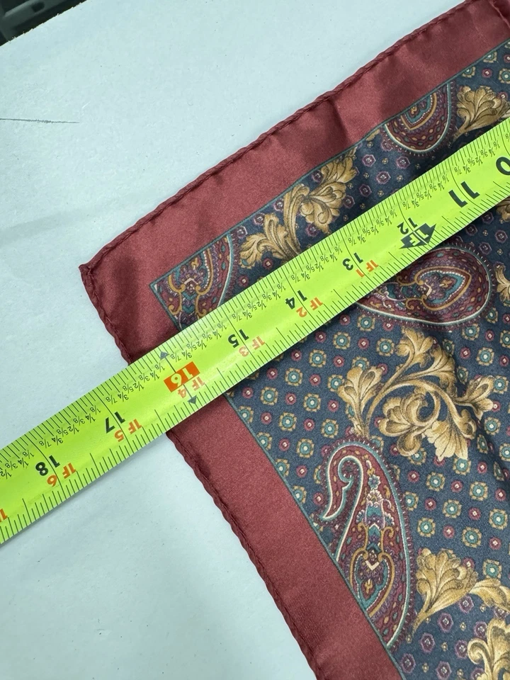 Cuadrado de bolsillo de seda italiano vintage borgoña cachemira barroco hecho a mano 16,5x17 Foto 4 de 4
