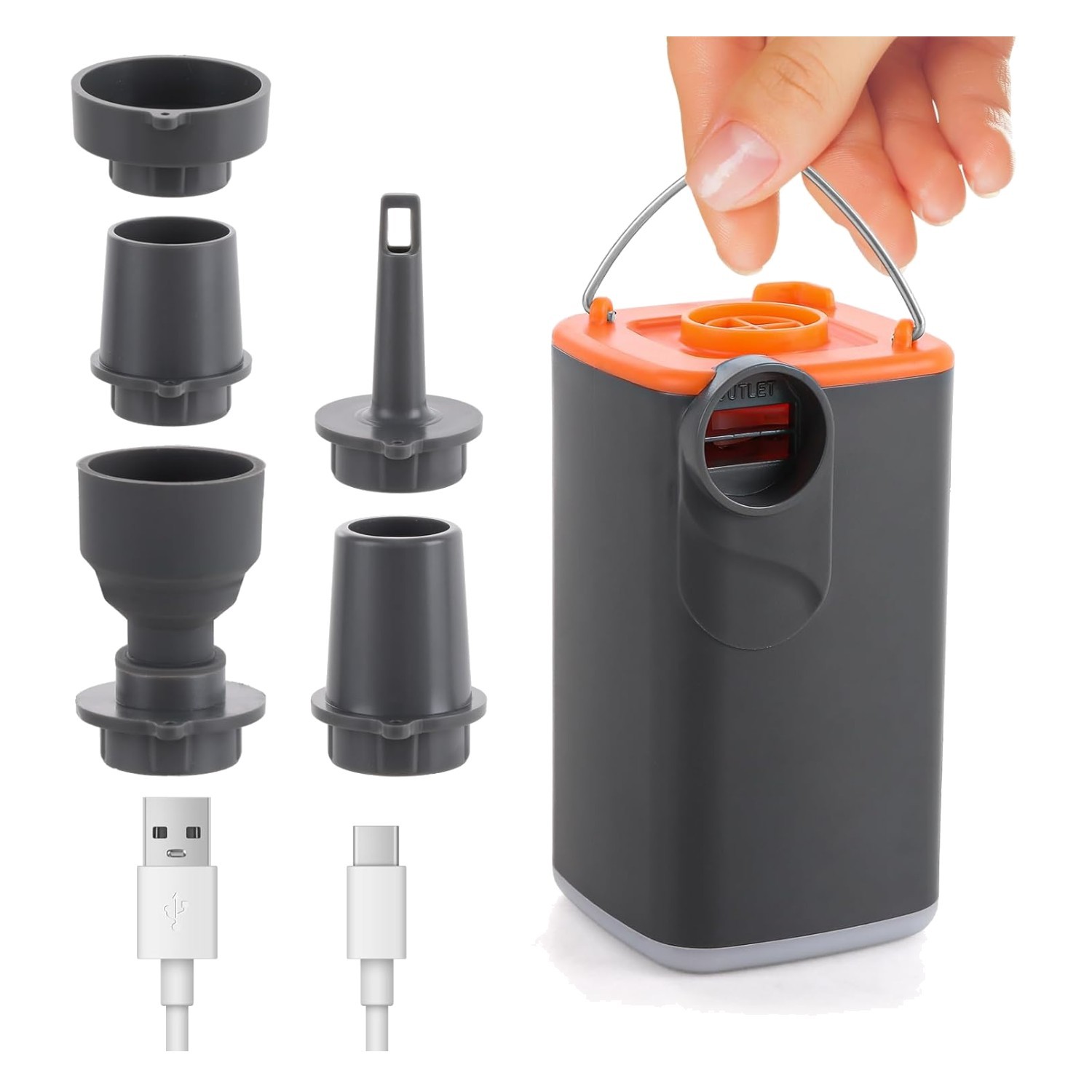 Efficient Rechargeable Inflatable Pump with 5 Nozzles - Perfect for Camping Gear