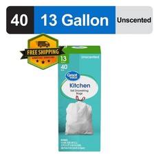 Great Value Tall Kitchen Trash Bags, 13-Gallon, Unscented, Drawstring, 40 Count