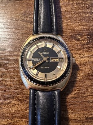 Zodiac SST 36000 Automatic Day/Date Analog Watch Black Leather Strap