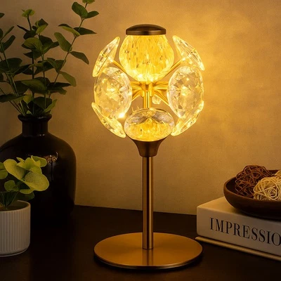 Tischleuchte Tischlampe Schlafzimmerlampe Kristalle Nachttischlampe gold  26,5cm - Bild 1 von 4