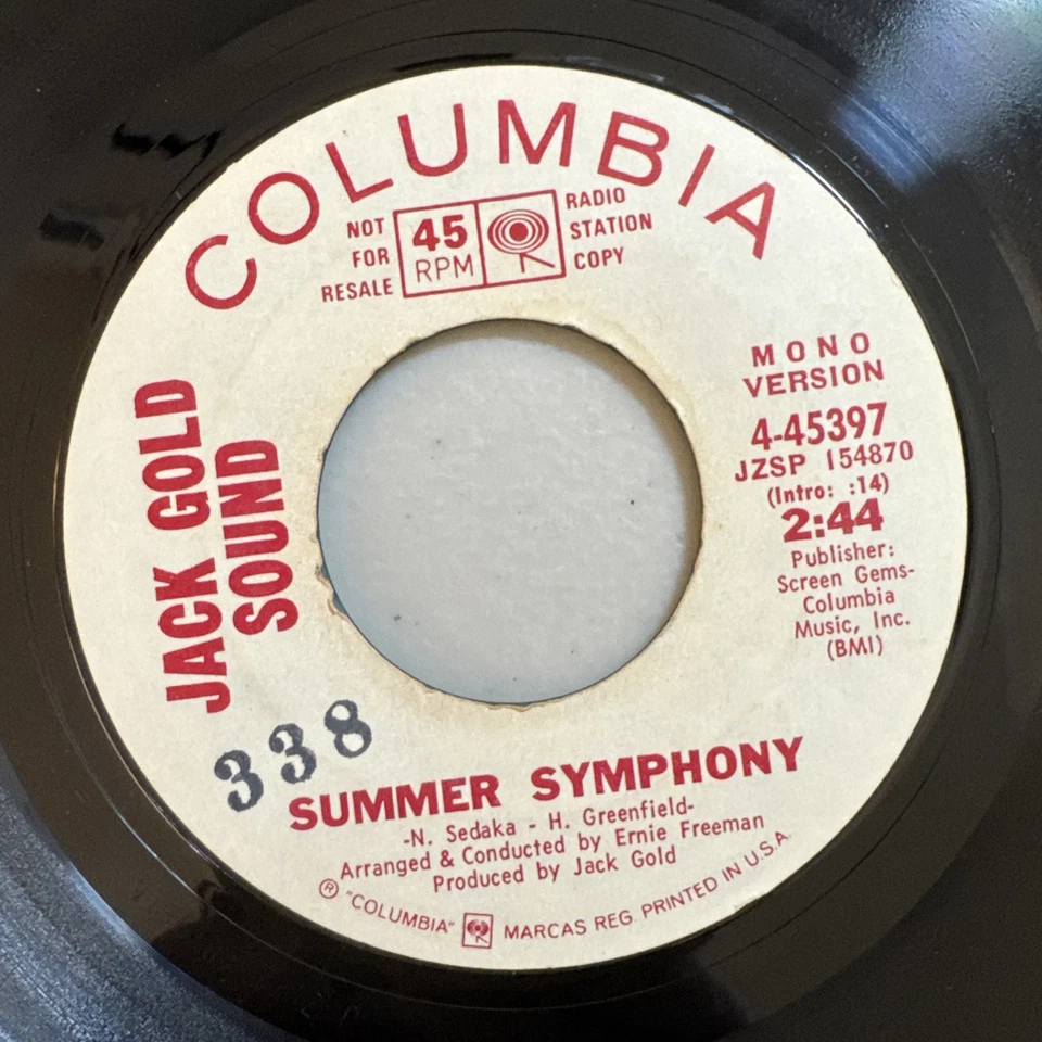 Jack Gold Sound Summer Symphony Mono & Stereo Promo 45rpm 7" Tested VG+ - Image 4 of 4