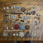 Huge Vtg/ modern  Rhinestone Costume Jewelry Lot 47 pcs brooch pins earrings etc