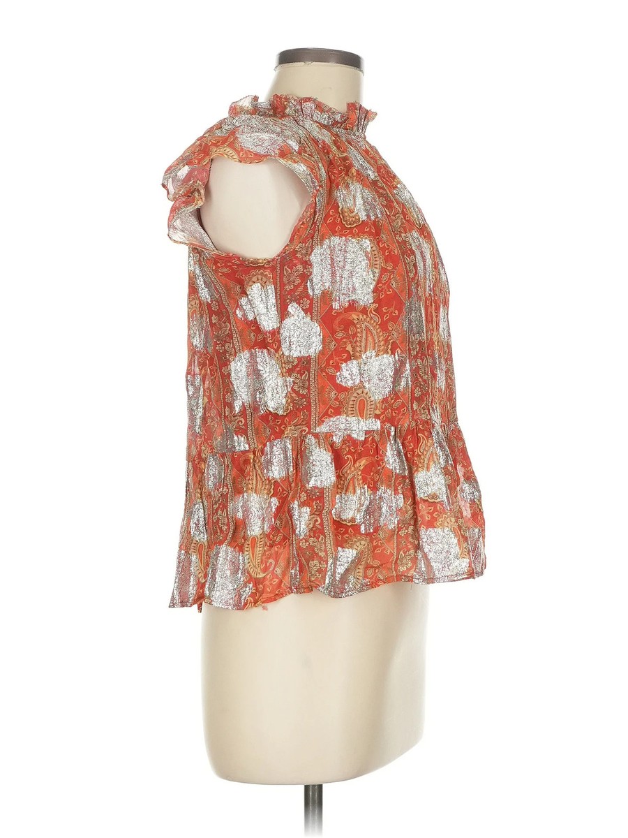 Let Me Be Women Orange Sleeveless Blouse 8 Petites View 3