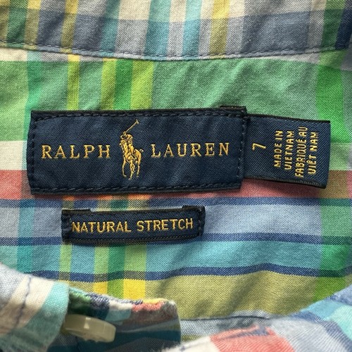 Ralph Lauren Polo Boys 7 Madras Plaid Short Sleeve Button Shirt Natural Stretch - Picture 3 of 11
