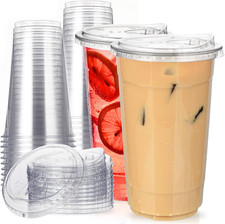 32 Oz Clear Plastic Cups with Strawless-Sip-Lids, 25 Sets Disposable Cups Plasti