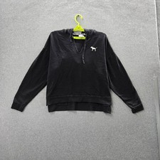 PINK Victoria's Secret Women Sweatshirt S Black Embroidered Fleece Dog Logo