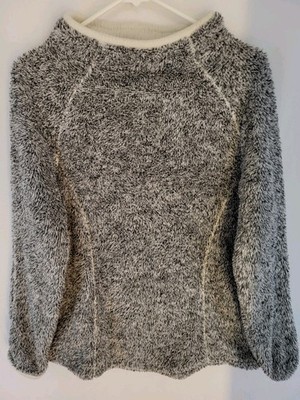 Woolly Bully Wear Woman's Sweater Size M Mockneck Black Beige Shag Knit Pullover
