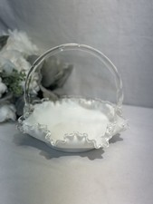 Vintage Fenton Milk Glass Bridal Wedding Ruffled Basket 7” High, 7 1/2" Diameter