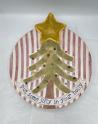 Mudpie Put Some Jolly In your Holly Tree  Raised Chip And Dip Dish