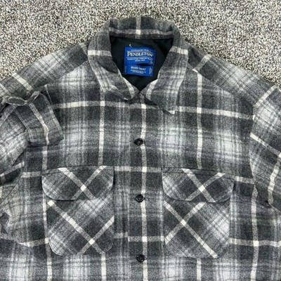Pendleton Woolen Mills Board Shirt Mens Small Gray Plaid Long Sleeve Wool READ