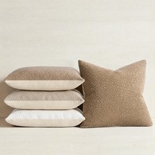 Topfinel Beige White Boucle Decorative Pillow Covers with Linen Cotton Back f...