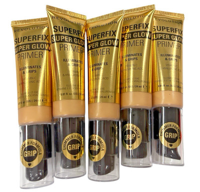 5 (0.81fl oz each) Revolution Superfix Super Glow Primer Gold Illuminates & Grip