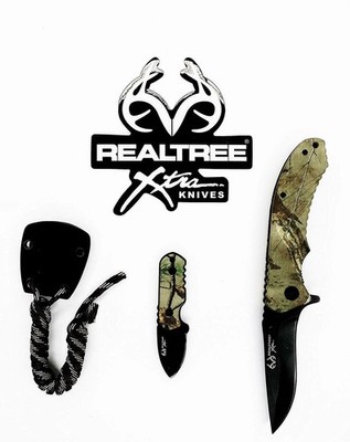 Realtree Xtra EDC Folding Knife and Neck Sheath Survival Paracord Combo