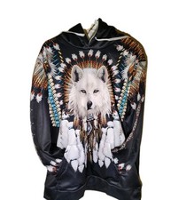 Native American Hoodie Pullover 3D Printed White Wolf Sweatshirts Jacket XL