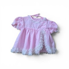Pink Polka Dot Vintage Dress 0-6 Months Trimmed In Lace